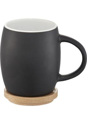 Hearth 400 ml ceramic mug with wooden coaster