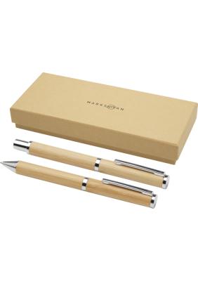 Apolys bamboo ballpoint and rollerball pen gift set 