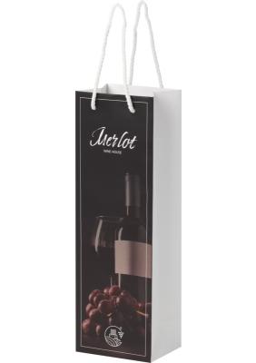 Handmade 170 g/m2 integra paper wine bottle bag with plastic handles 